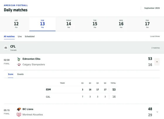 Daily matches widget preview