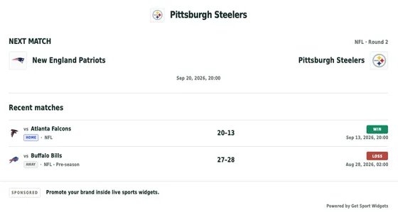 Team next match widget preview
