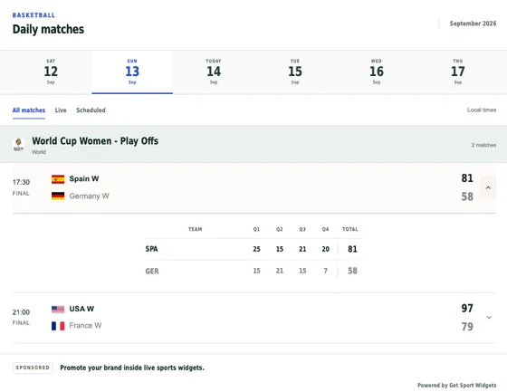 Daily matches widget preview
