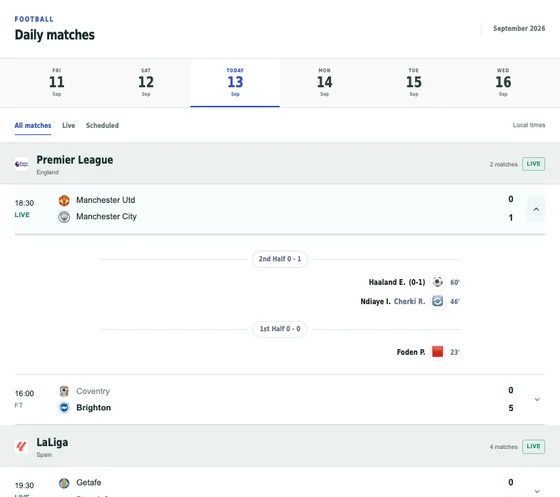 Daily matches widget preview