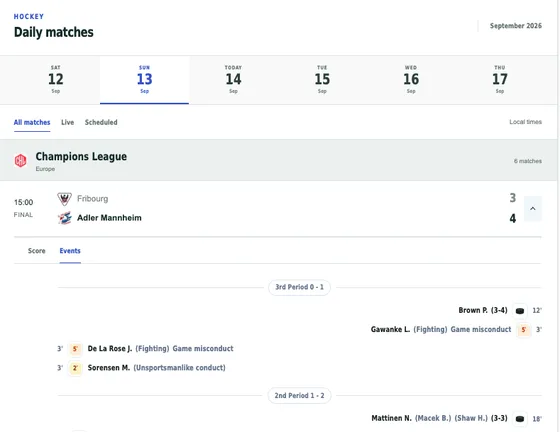 Daily matches widget preview