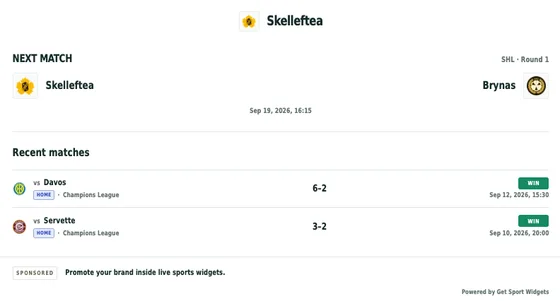 Team next match widget preview